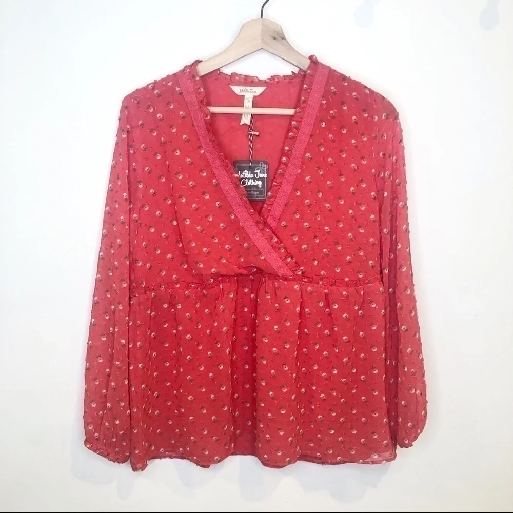Matilda Jane Red Floral V Neck Size  Small - Picture 2 of 14
